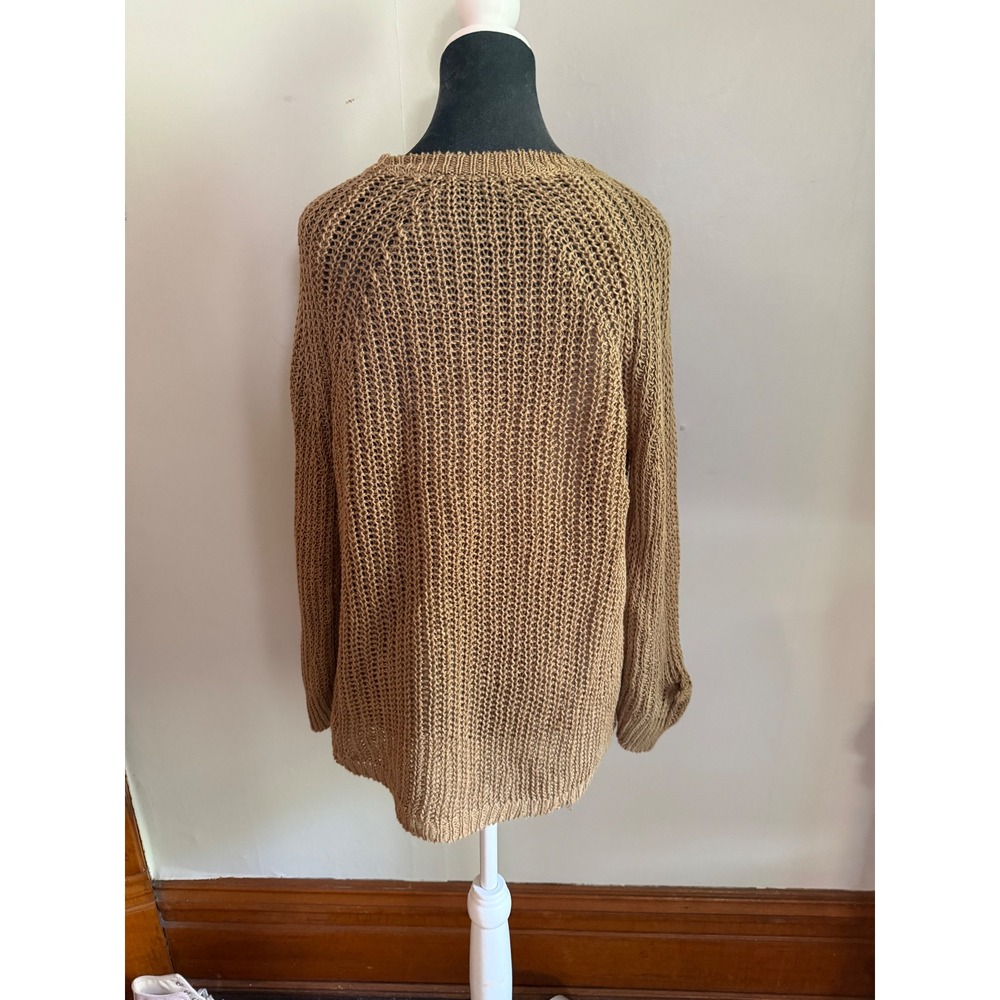 J.Crew 100% Linen Open Knit Sweater Brown Raglan Crew Neck Small Beachy coastal - Picture 13 of 13